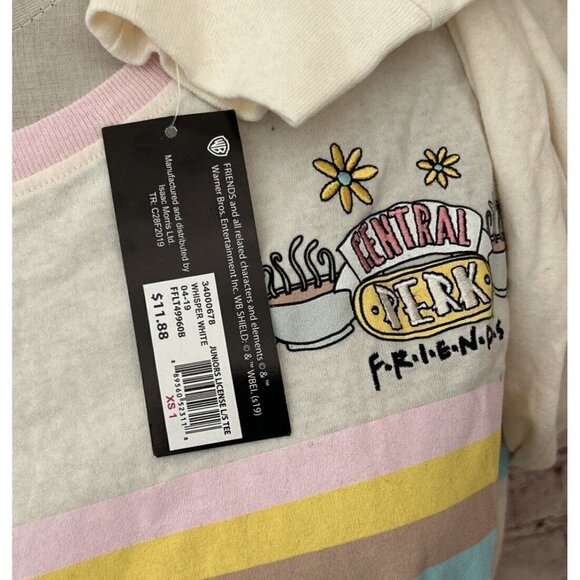 FRIENDS Central Perk Long Sleeve Crop Top Tee Shirt Ivory Juniors Size XS NEW - Picture 4 of 4